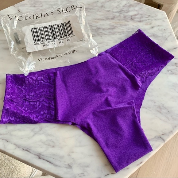 Bright Purple Cheeky Lace Trim Hiphugger No-Show Panties Undies - Picture 1 of 4